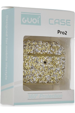Airpods Uyumlu Pro 2 2.nesil Luz Taşlı Kılıf - Gold