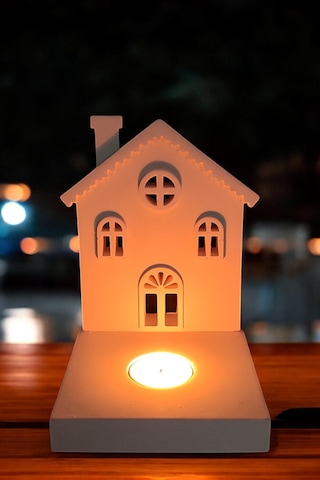 Dekoratif Tealight Mumluk - Ev Şeklinde Mumluk Tealight Mum Dahildir Beyaz