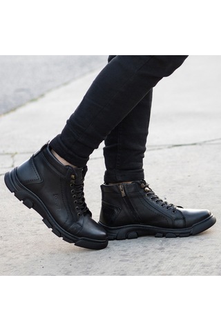 Ghattix Lass Kışlık Hakiki Deri Erkek Bot Fermuarlı Siyah Siyah
