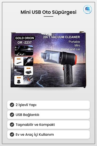 Mini Usb Oto Süpürgesi Araç İçi Taşınabilir 2in1 Çift Fonksiyonlu