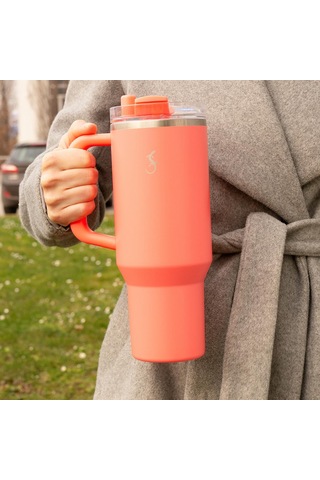 Lurch Big Cup 1.2 L, Paslanmaz Çelik Termos - Uzatılabilir Pipetli, Çift Cidarlı, Sızdırmaz Mercan Pembe