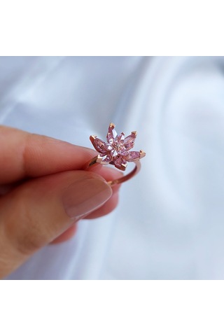 Vaoov 925 Ayar Gümüş Pembe Lotus Yüzük
