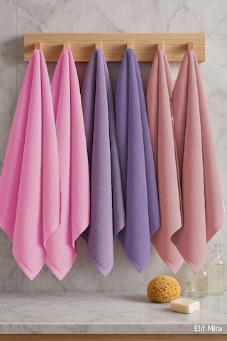 6 Lı Softtouch El Yüz Banyo Havlusu Seti %100 Pamuklu 50x90 Cm Pembe
