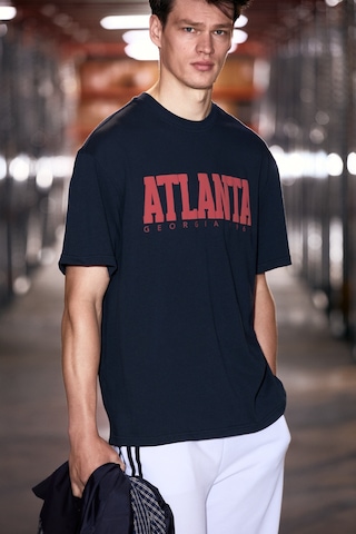 Grımelange Atlanta Erkek %100 Pamuklu Kısa Kollu Baskı Detaylı Lacivert T-shirt