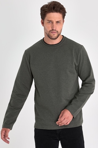 MMetalic Çift Bisiklet Yaka Standart Rahat Kesim Erkek Sweatshirt Haki Antrasit
