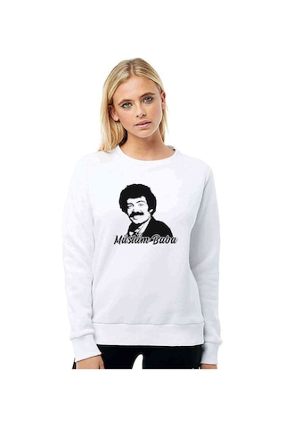 Müslüm Baba Baskılı Beyaz Kadın Sweatshirt