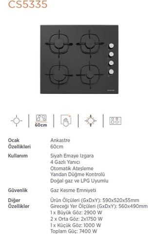 Silverline CS5335B02 60 CM Siyah Cam Ocak