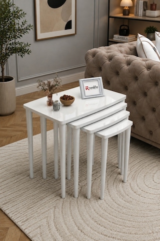 Renlife Zigon Sehpa 4'lü Lake Boyalı Mdf Beyaz Beyaz Lake