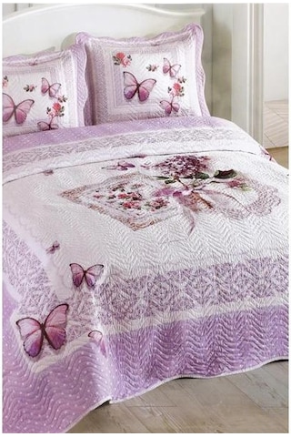 Çift Kişilik Kapitone Yatak Örtüsü Takımı - Lila Çok Renkli