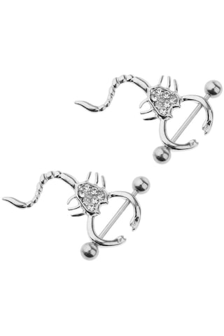 Homyl 1 Çift Akrep Şekli Düz Kristal Meme Halkası 16g Gümüş