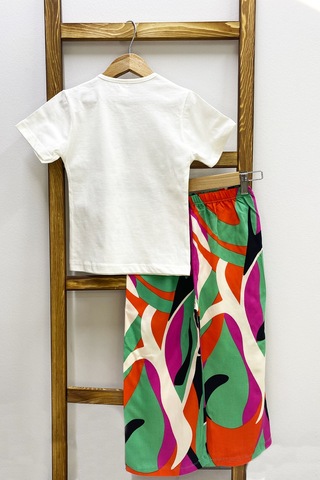 Kız Çocuk Yazlık İkili Takım Baskılı Renk Baloklu B2 Turuncu