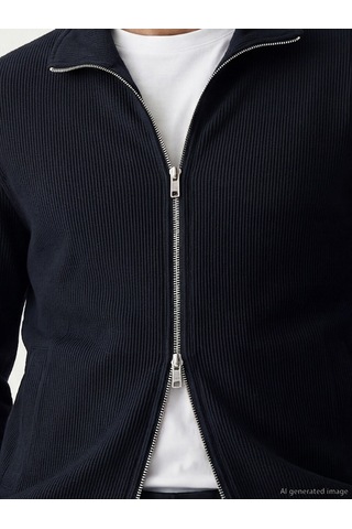 Lcw Vision Lacivert Dik Yaka Erkek Fermuarlı Sweatshirt