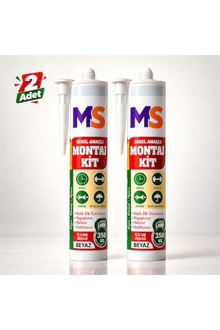 2 Adet Genel Amaçlı Montaj Yapıştırıcısı Beyaz 290 Ml Banyo Dolap Fayans Mermer Korniş Evye Ayna