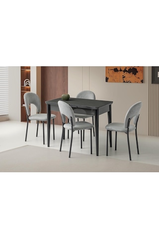 Tekno Hilal Mdf Açılır Mutfak Masa Sandalye Takımı 60x100 Gri