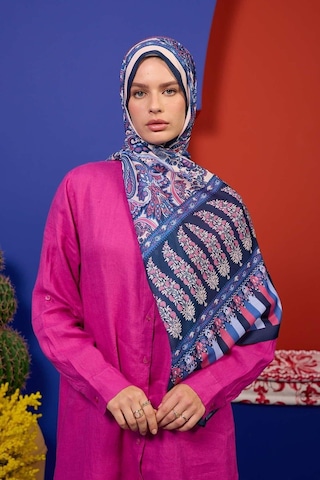 İpekhan Marrakech Koleksiyon Soft Şal Gece Mavi Pembe 3049-10 Gece Mavi Pembe