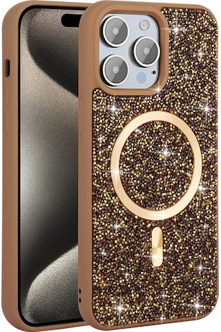 Biriva Home İphone 14 Pro Max Kılıf Pırlanta Tasarımlı Magsafe Şarj Özellikli Mozaik Sil Siyah