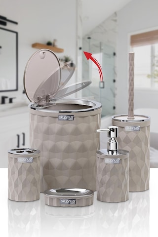 Okyanus Home Diamond Vizon Kromlu Click Kapak 5'li Banyo Seti Vizon