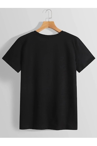 Kadın Siyah Oversize Astronot Baskılı T-shirt Siyah