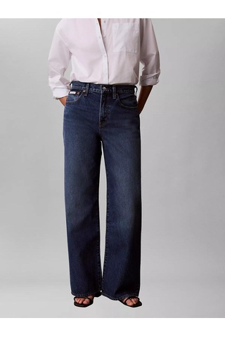 Calvin Klein Kadın Normal Kesim Yüksek Bel Geniş Paça Pamuklu Denim Mavi Jeans Lv047f727g-sd3-13708 Mavi