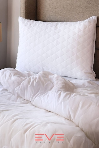 Eve Tekstil 8 Adet Diamon Kapitone Antibakteriyel Fermuarlı Yıkanabilir Otel Lüks Yastık Kılıfı 50x70cm Beyaz