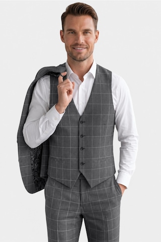 Deepsea Erkek Koyu Gri Slim Fit 3 Lü Takım Elbise Yelekli Ekose Desenli Çift Düğme Takım Elbise 2600501