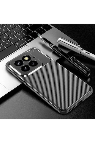 Xiaomi 14t Pro Kılıf Lens Karbon Tasarım Korumalı Silikon Kapak