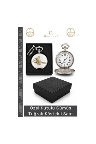 Kösteklisaat Osmanlı Gümüş Kaplama Nostaljik Koleksiyonluk Hediyelik Gümüş Tuğralı Köstekli Saat Çok Renkli