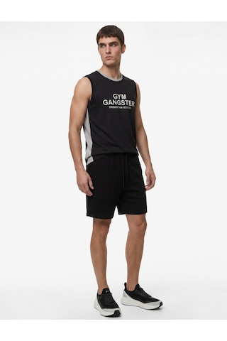 Koton Regular Fit Renk Bloklu Kolsuz Bisiklet Yaka Baskılı Spor Atlet Siyah 6sam30040nk