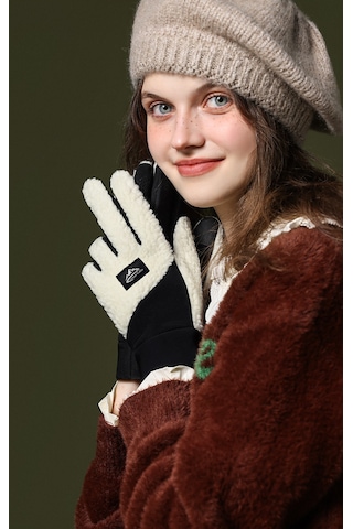 Snapbuy Unisex Kışlık, Parmak Açılır Dokunmatik, Kalın Peluş Eldiven Açık Bej