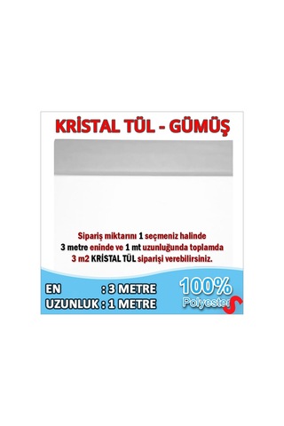 Süsleme Tülü Kristal Tül, 3 Mt En X 1 Mt Uzunluk - Gümüş 0-99