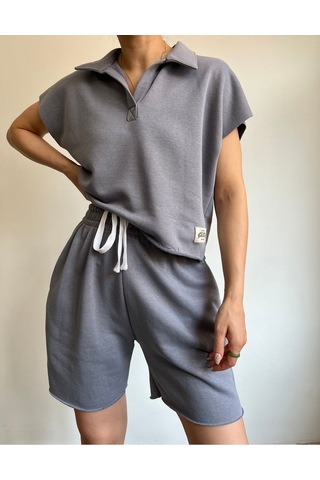 Mai Collection Mai Studios Co. Polo Yaka Duman Şort Takım Gri