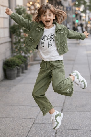 Turuncu Gardrop 9-12 Yaş Fiyonklu Gabardin Kız Çocuk 3lü Takım Haki Haki