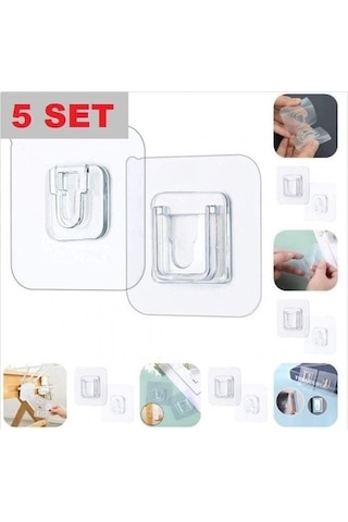 Geçmeli Klips Eşya Sabitleme Askısı 5 Set 4401 Şeffaf