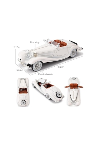 Mercedes 500k 1:24 Diecast Metal Araba Koleksiyon Sesli Işıklı Beyaz
