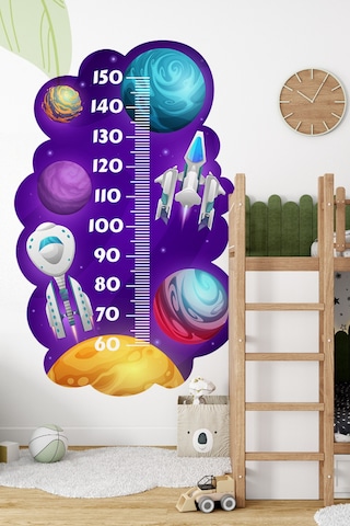 Uzay Mekiği Temalı Dekoratif Çocuk Boy Ölçer Sticker Duvar Cetveli Takip Çizelgesi