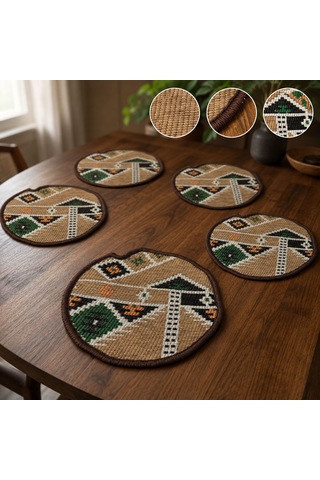 Bk Gift 6 Adet El Yapımı Anadolu İzleri Kilim Kumaşı Supla Koleksiyonu 27cm -3 Haki