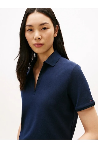 Tommy Hilfiger Lyocell Pıque Open-nk Ss Polo Kadın Mavi Polo - Ww0ww48720