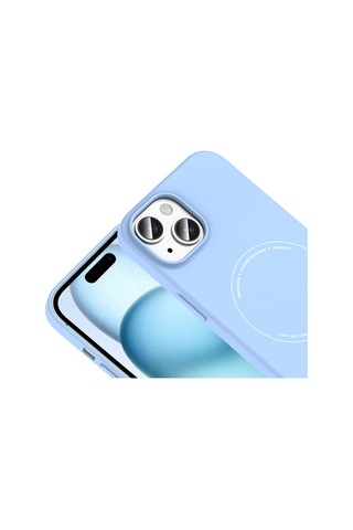 Apple iPhone Uyumlu 15 Kılıf M-safe Şarj Özellikli Kamera Korumalı Elio Sert Pc Kılıf Açık Mavi