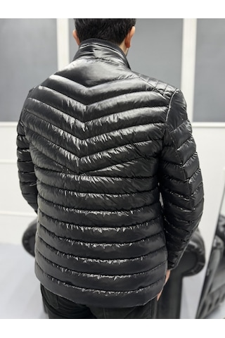 Avni Ceylan Erkek Parlak Şık Slim Fit Kışlık Şişme Mont Siyah