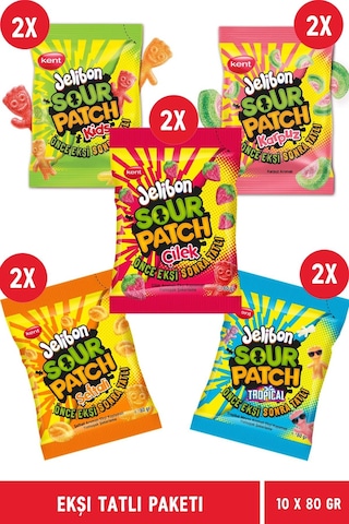 Kent Jelibon Sour Patch Tropikal Meyve Aromalı Yumuşak Şekerleme 10 x 80 G