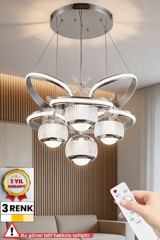 İthal Kasa 4 Toplu Kumandalı Büyük Salon Avizesi 3 Renk Kral Tacı Gümüş Kasa Ledli Avize Gri - 867772371 Gri - 867772371 Gri