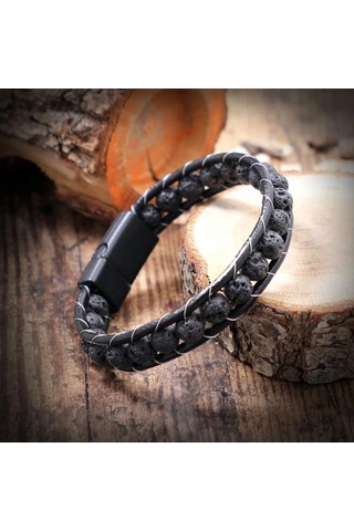 Moncuk Design Lav Taşı Doğaltaş Deri Bileklik 33512b2d8m3 Çok Renkli