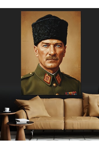 Asker Üniformalı Atatürk Portresi Dekoratif Kanvas - Mdf Ahşap Tablo