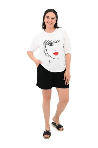 Kadın Büyük Beden Yüz Baskılı T-shirt 1788-25 001