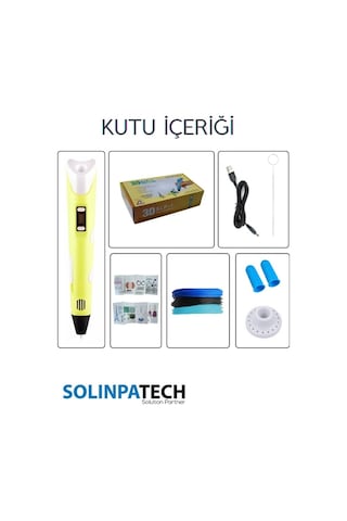 Sarı 3D Kalem 3D Pen 3 Boyutlu Yazıcı Kalem 3 Renk 9 Metre Filament + USB KABLO