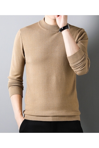 Kışın Yeni Yarım Balıkçı Yaka Sıcak Günlük Düz Renk Erkek Kazağı Siyah