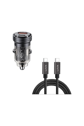 Livx Transparent 45w Pd/qc Mini Araç Şarj Cihazı Ve 50cm Hızlı Şa