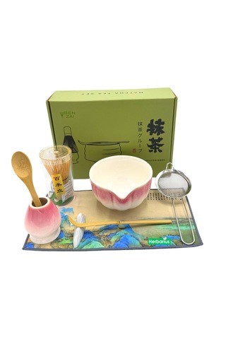 6 Parça Pembe Beyaz Renk Matcha Çayı Hazırlama Seti - Geleneksel Japon Matcha Seti Pembe - Beyaz