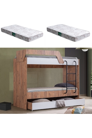Ranza, Triple Yavrulu Metal Ayaklı Ranza + 2 Comfort Yatak 90 x 190