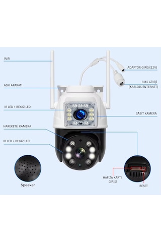 Okam Pro3012 Çift Kameralı 10mp Hareket Takipli Gece Sensörlü Çift Siren Su Geçirmez Wifi Ip Kamera